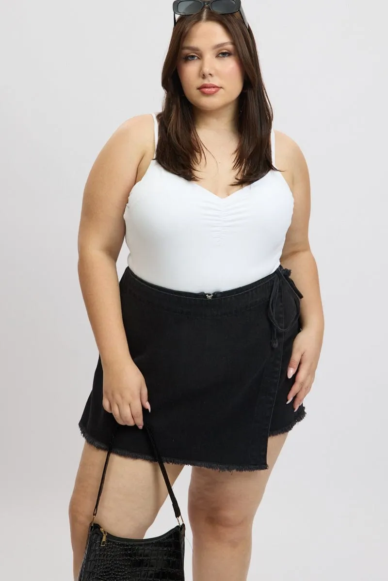 Youth Glow AdjustableWaist White Bodysuit Singlet Front Ruched Supersoft