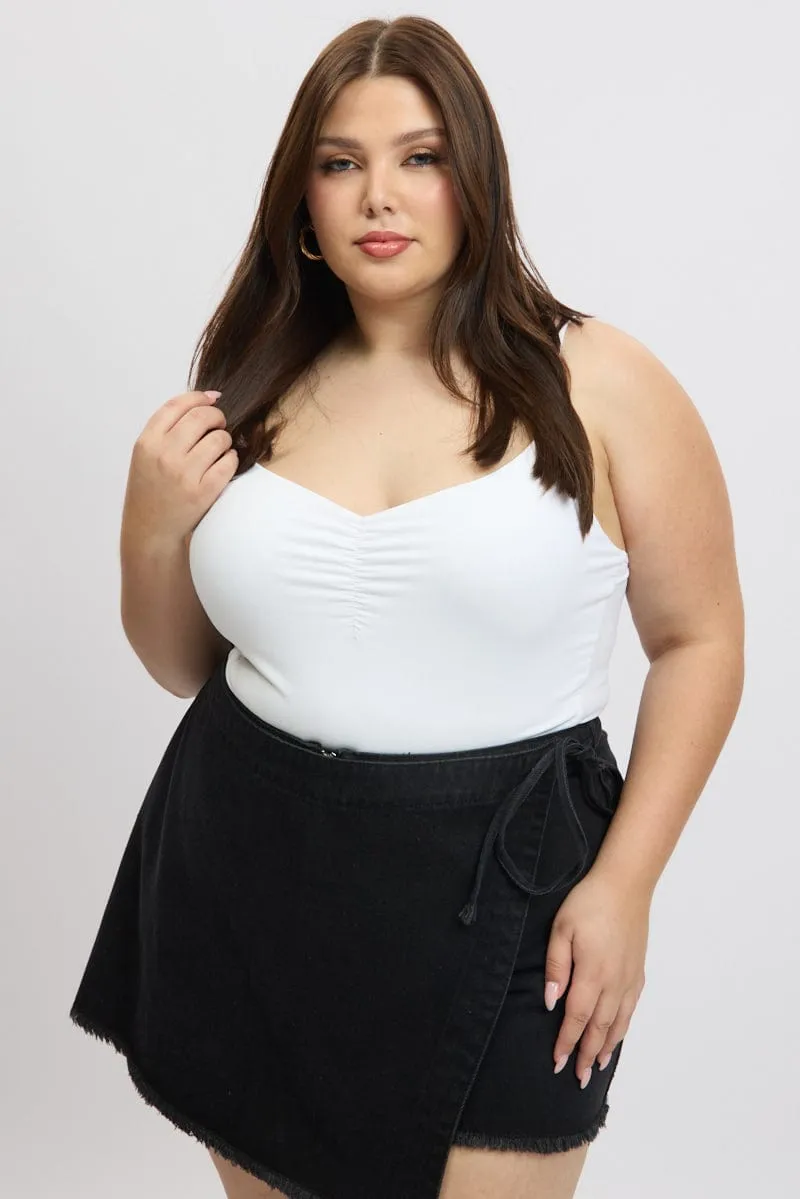 White Bodysuit Singlet Front Ruched Supersoft Game Core Inner Glow