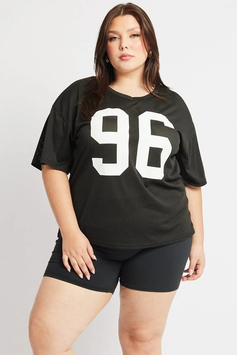 Black Graphic T Shirt Short Sleeve V Neck Relaxed Comfort Wear