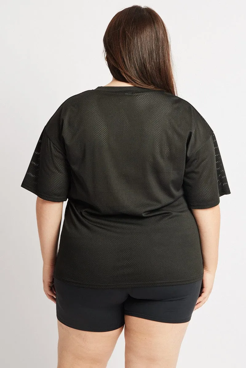 Black Graphic T Shirt Short Sleeve V Neck V-Neck