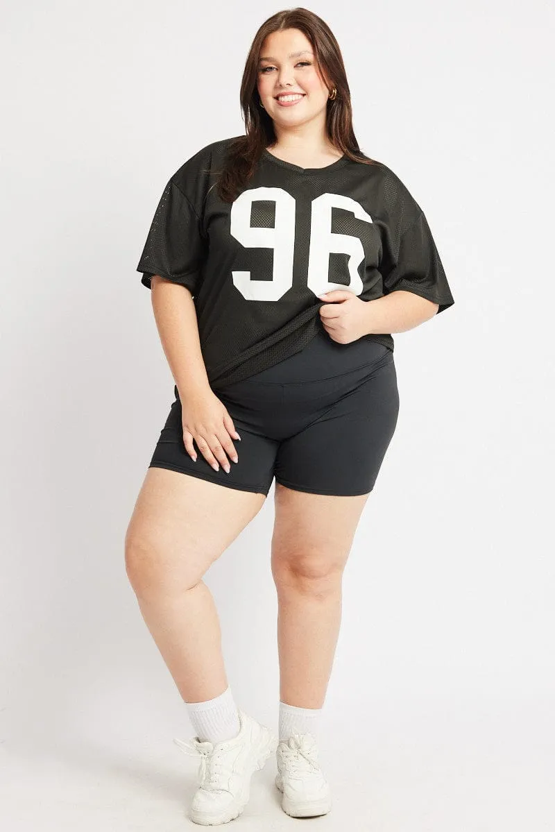 Black Graphic T Shirt Short Sleeve V Neck Layered Collar Structure Non-toxic