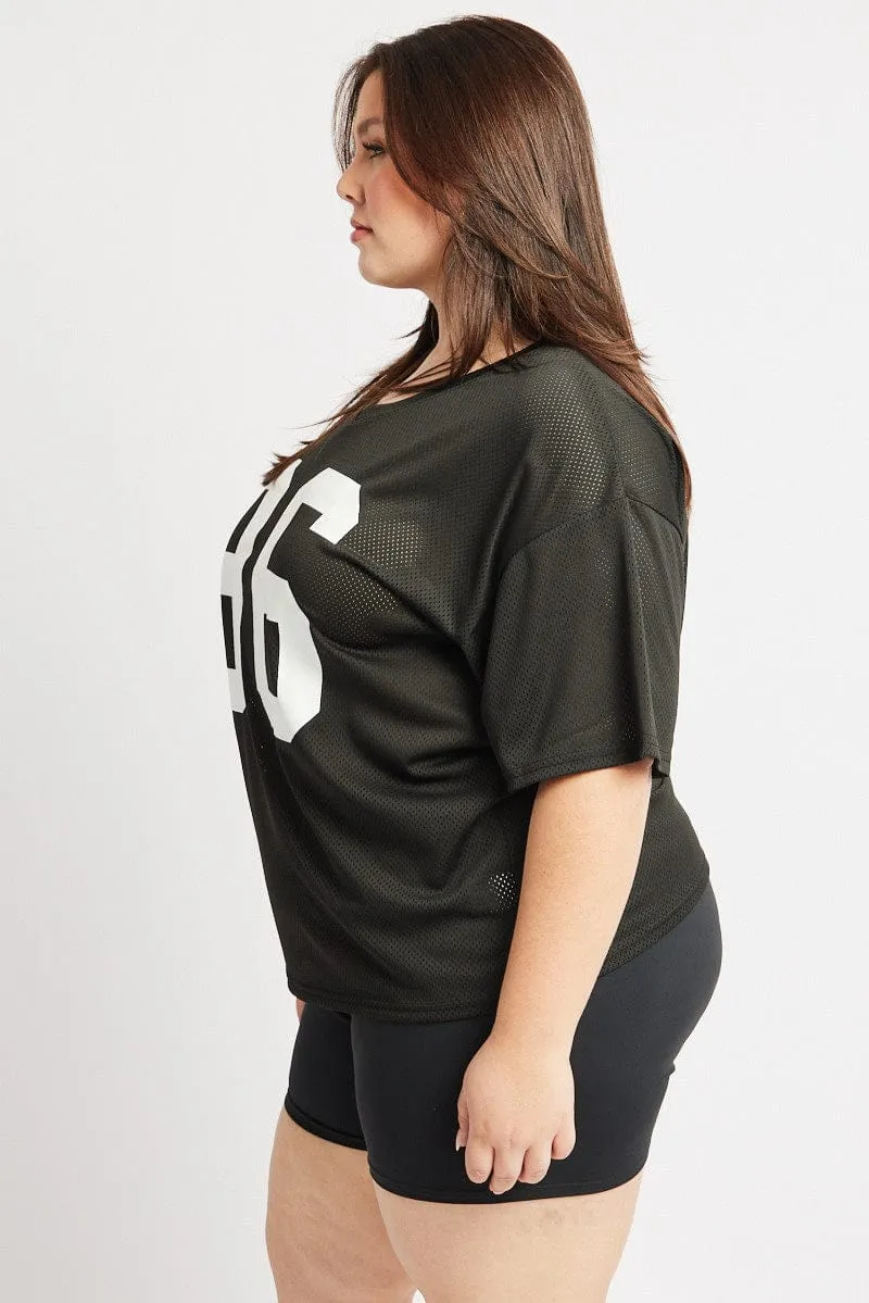 Black Graphic T Shirt Short Sleeve V Neck Embroidered