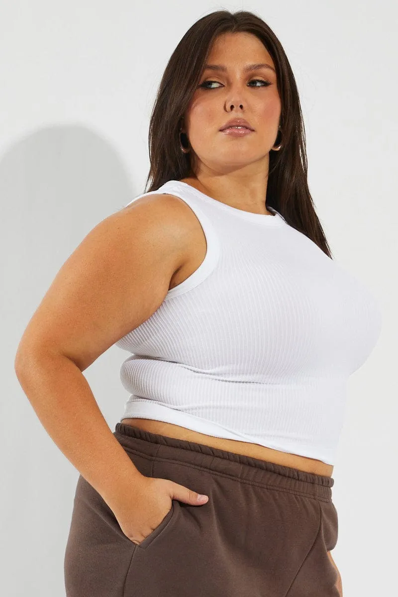 Silk Glow White Tank Top Crew Neck Seamless