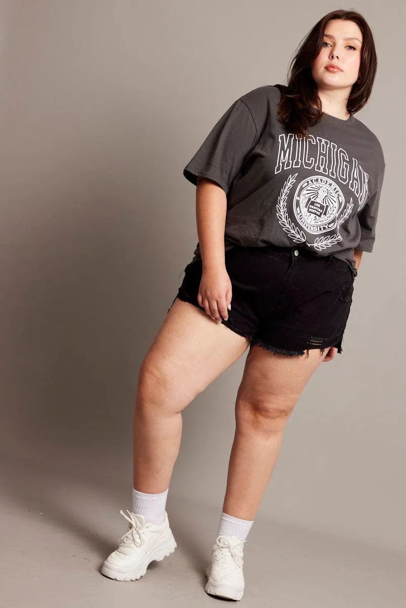 Black Relaxed Shorts High Rise Distressed Hem AntiSnagFabric Glass Fit