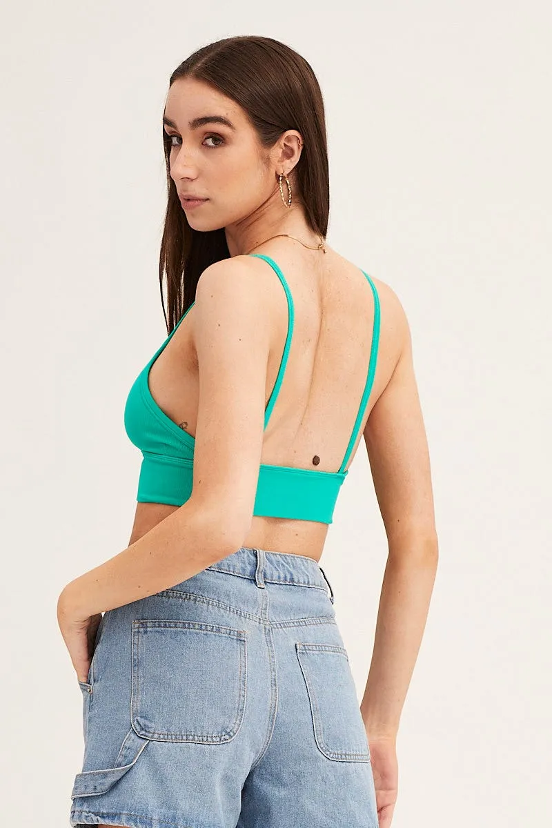 WrinkleFree Material Design Edge Green Crop Top Seamless