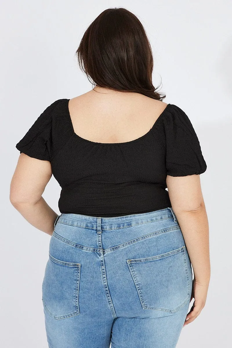 Casual dress Black Bodysuit Short Sleeve Sweetheart Neckline Textured