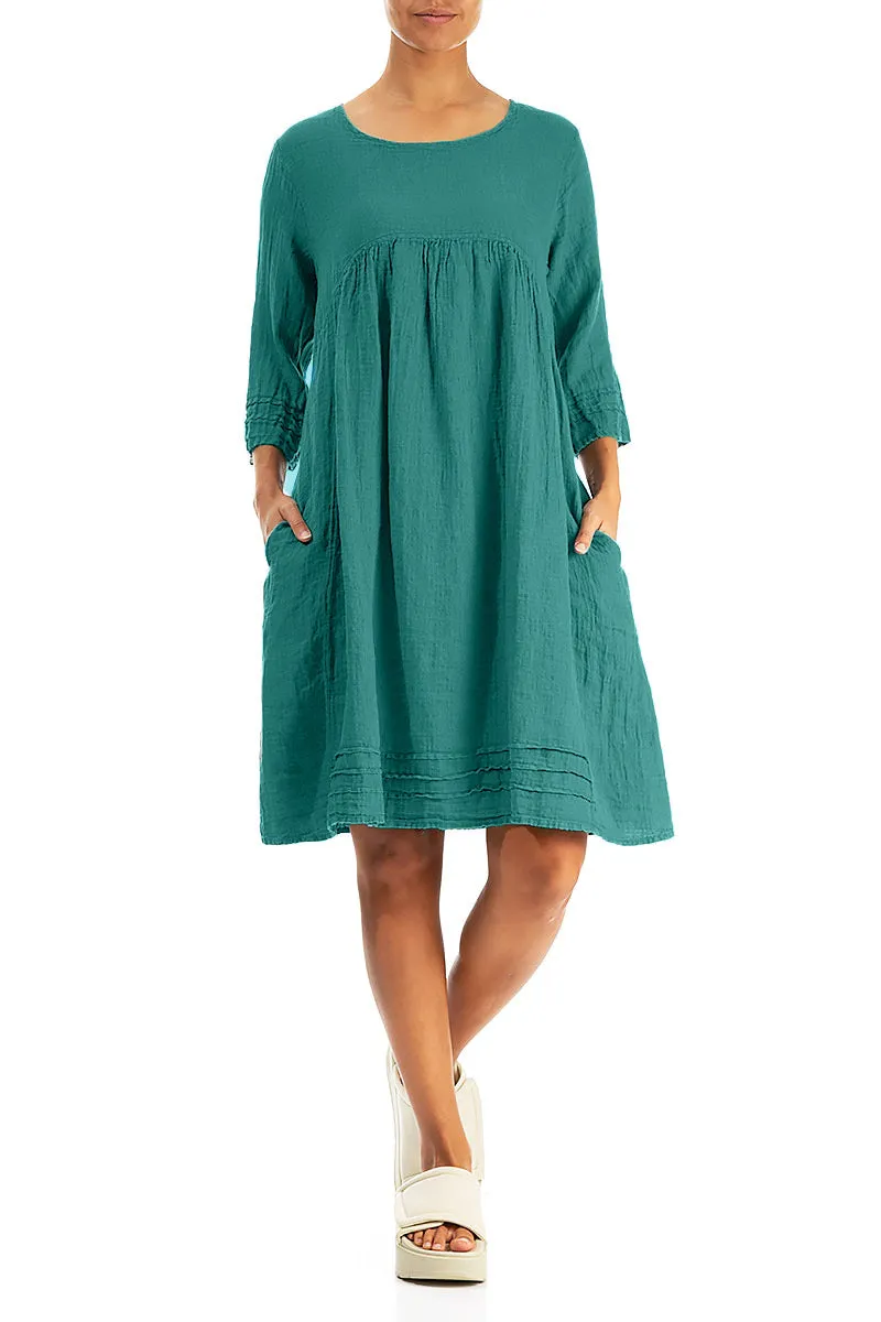 FlexibleMaterial Flared Turquoise Linen Dress