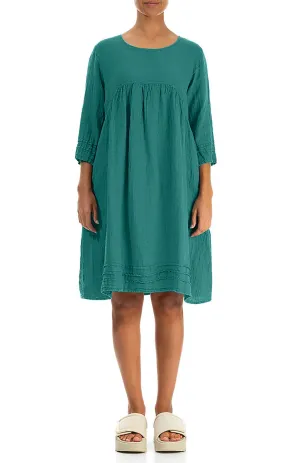 Breathable mesh lining Flared Turquoise Linen Dress
