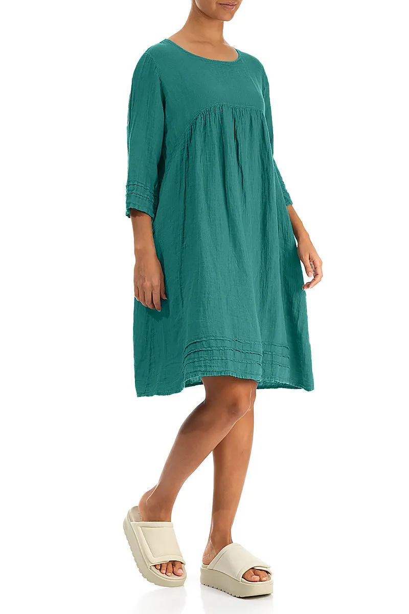 Island Vibe Flared Turquoise Linen Dress
