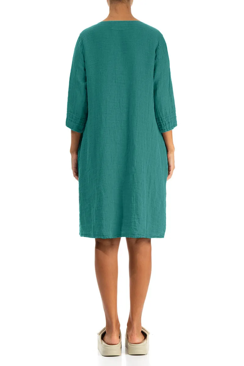 Elegant Pants Flared Turquoise Linen Dress