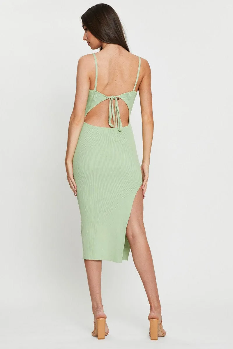 Noble Core Shine Mood Green Knit Dress Bodycon