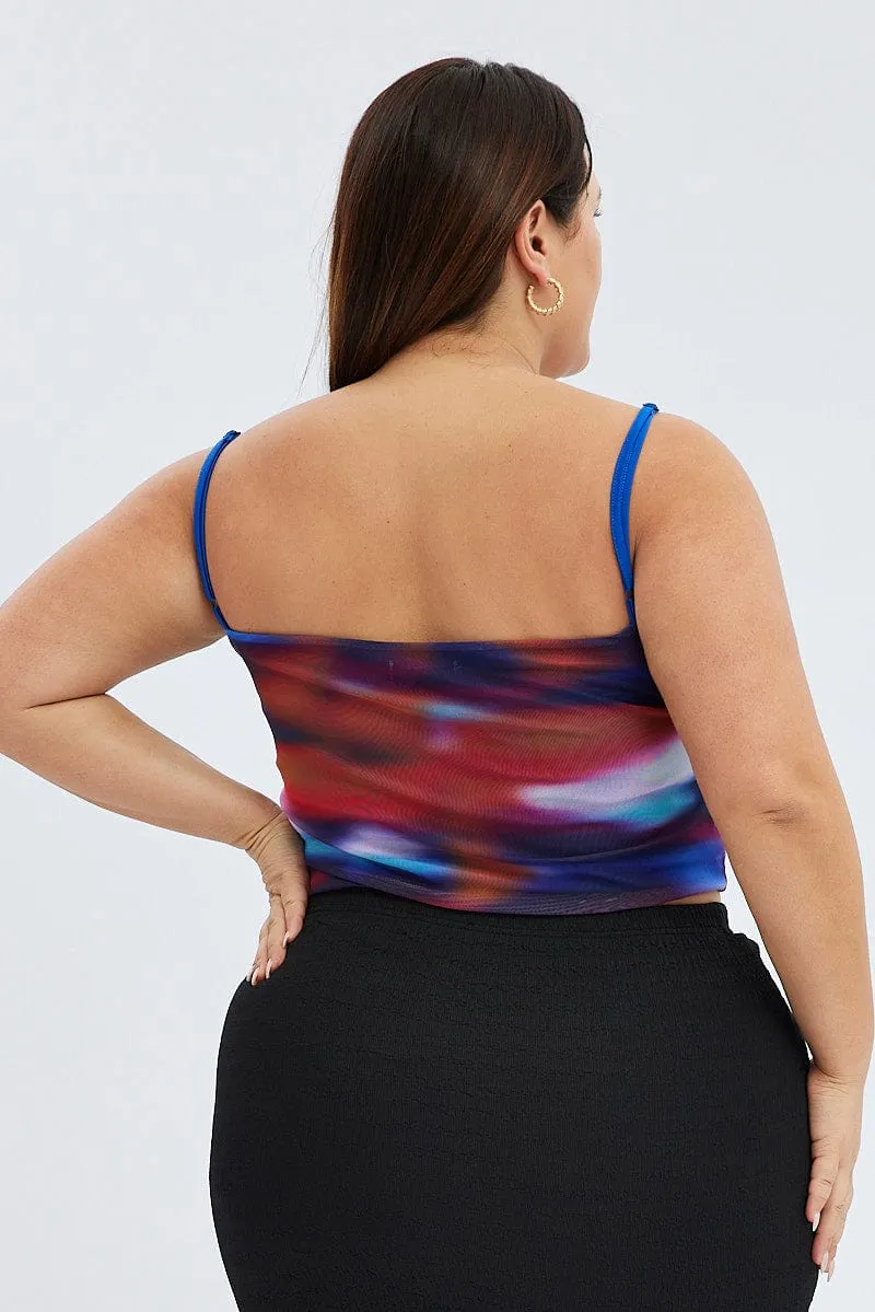 Multi Abstract Cami Top Stretch Mesh Practical Shorts