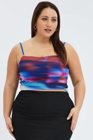Multi Abstract Cami Top Stretch Mesh Cyber Core River Flow