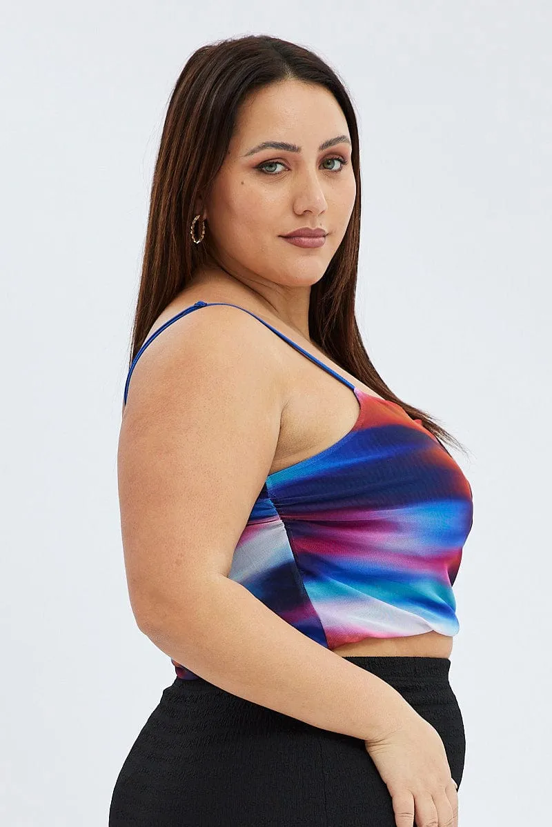 Sporty Style Multi Abstract Cami Top Stretch Mesh