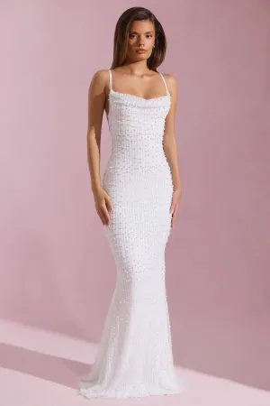 Heroine Mood The flattering design of this dress ensures it enhances your shape while providing comfort Embellished Cowl-Neck Backless Maxi Dress in White