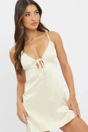 Light Edge Heat Light Yellow Mini Dress Front Tie Strappy Satin