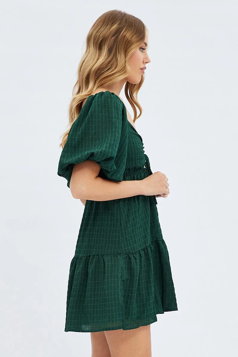 Green Fit And Flare Dress Mini Ruched Bust Flirty summer piece