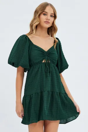 Green Fit And Flare Dress Mini Ruched Bust High Beat