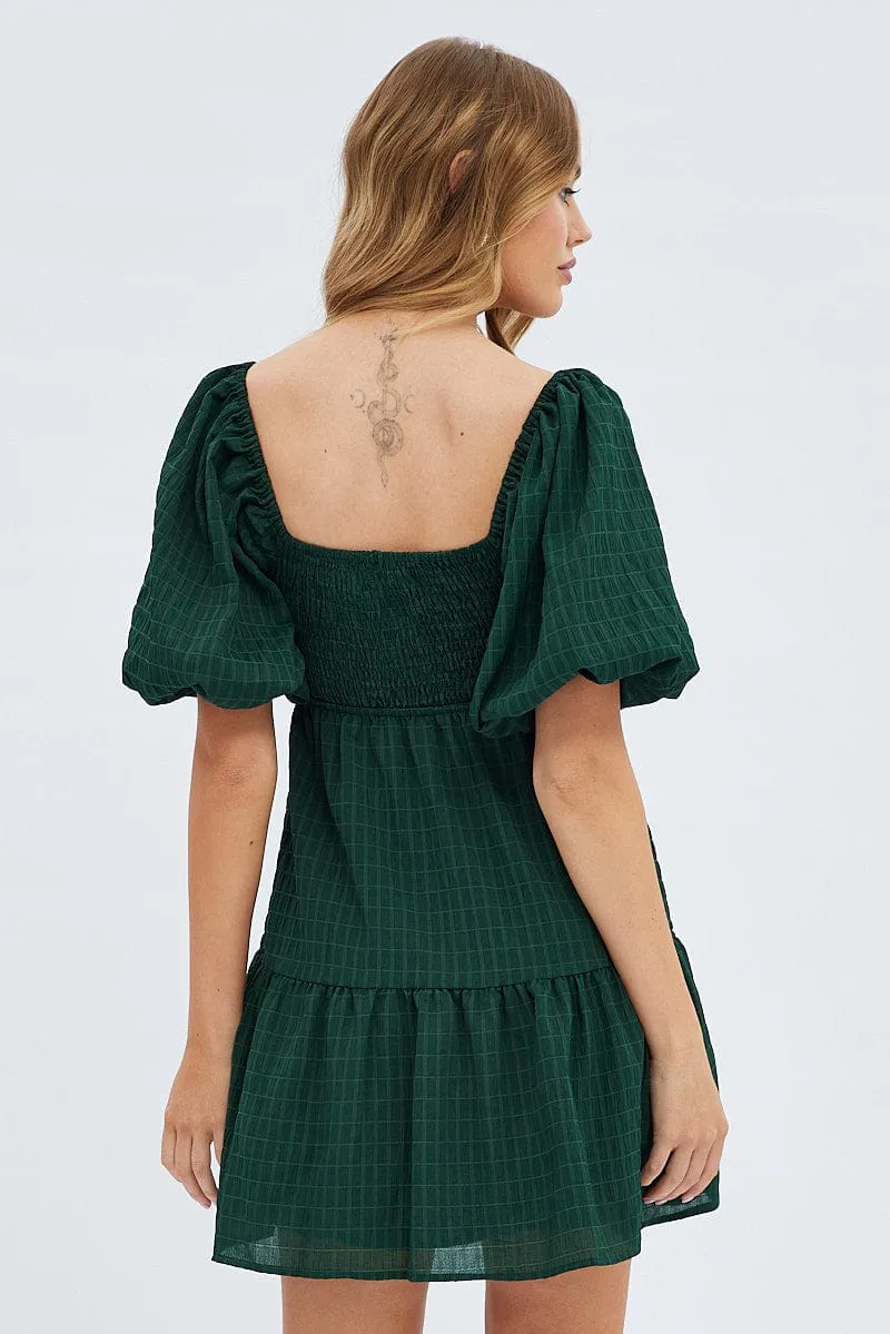 Green Fit And Flare Dress Mini Ruched Bust Photo Ready
