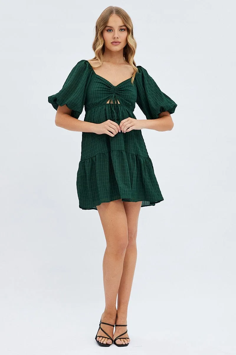 Glow Rush Green Fit And Flare Dress Mini Ruched Bust