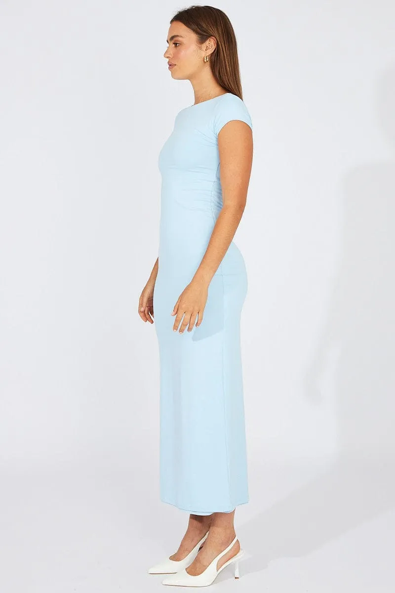 Blue Supersoft Maxi Dress Short Sleeve Kimono Arm