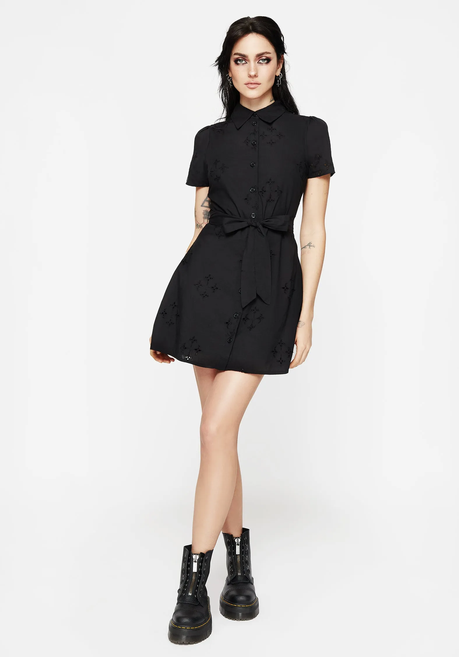 Relaxed mini for warm days Vibrant patterned mini Crux Broderie Cotton Belted Mini Shirt Dress
