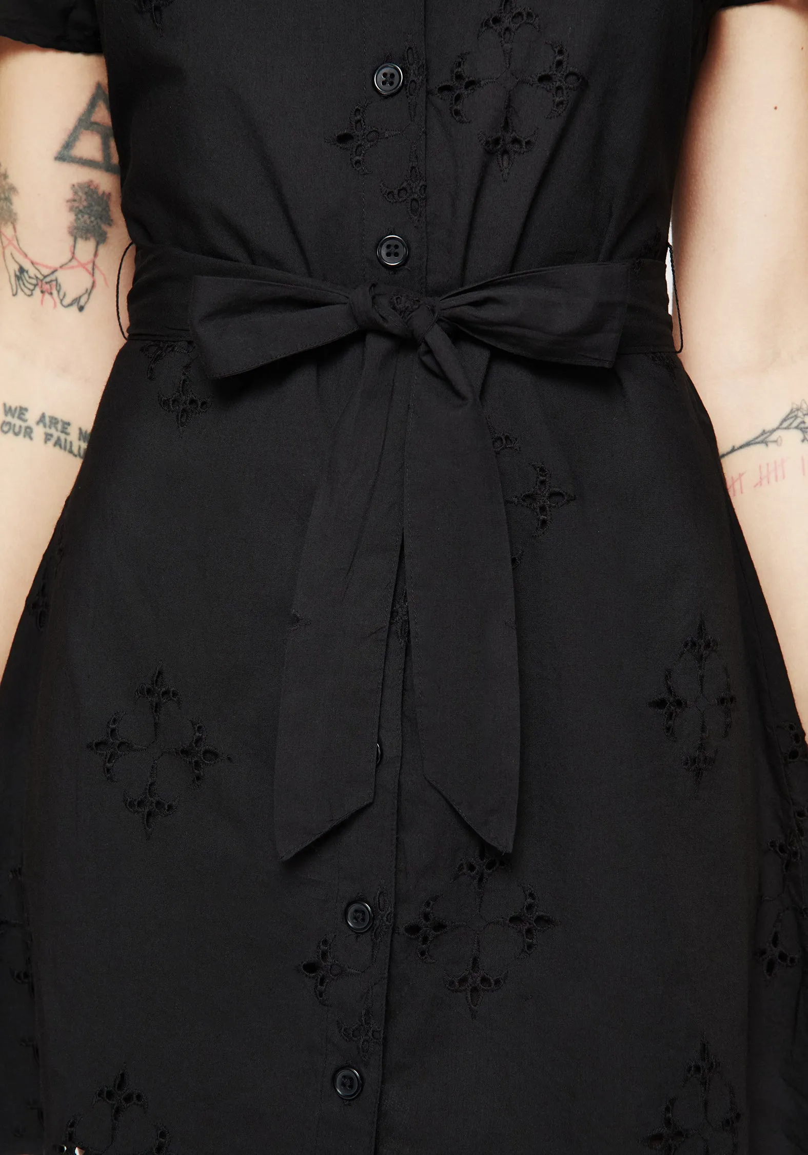 Crux Broderie Cotton Belted Mini Shirt Dress Short playful dress for vacations
