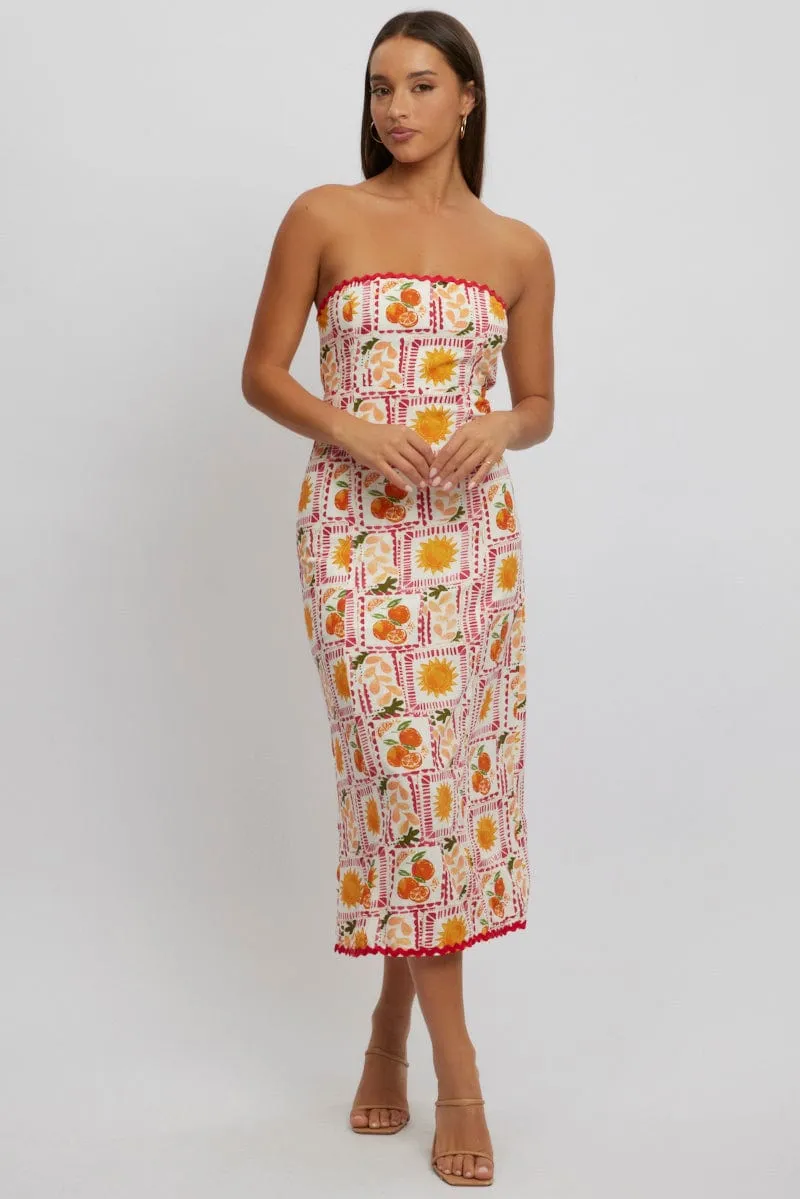 This dress is a versatile option that can be styled in many different ways Multi Abstract Maxi Dress Strapless