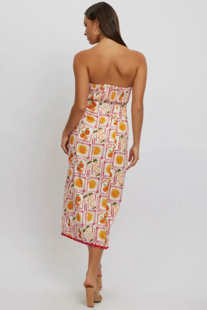 Multi Abstract Maxi Dress Strapless Golden Wave color block