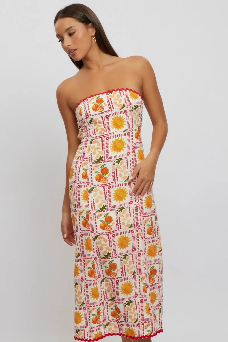 Confident Walk Petal Rain Multi Abstract Maxi Dress Strapless