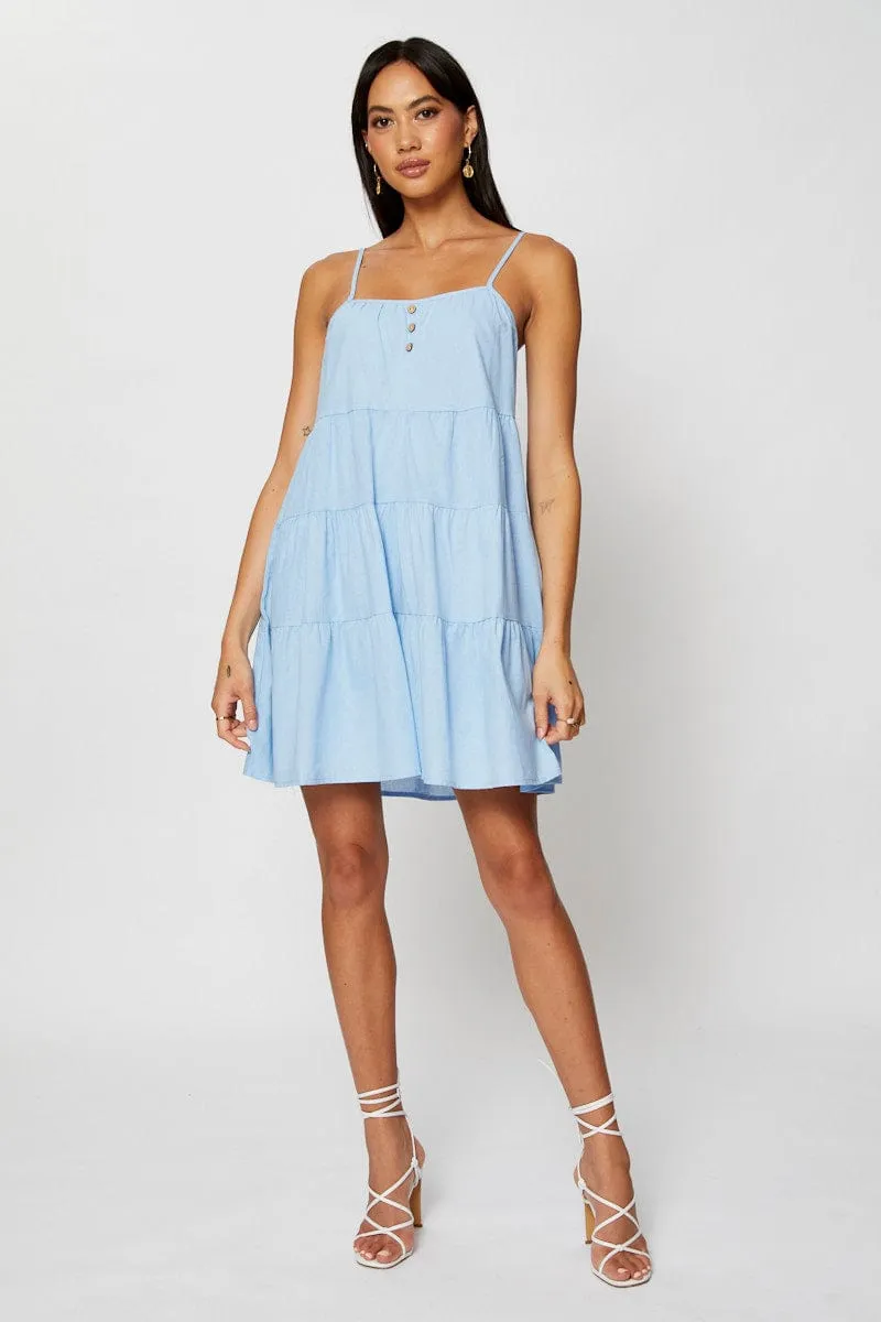 Glow Edge Pop Soft Blue A Line Dress Mini