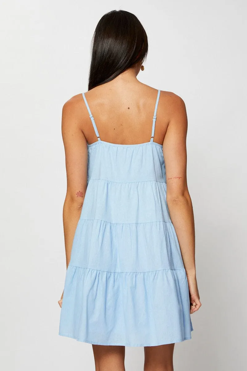 Blue A Line Dress Mini Comfy Fashion