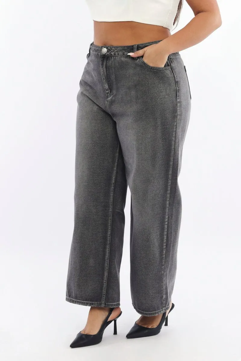 Grey Barrel Jeans High Rise Garment Dyed Texture