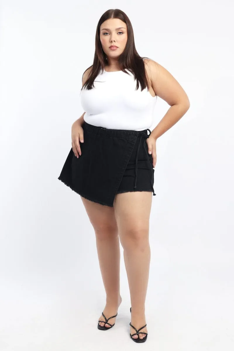 Midi length Breezy Style Black Skorts High Rise