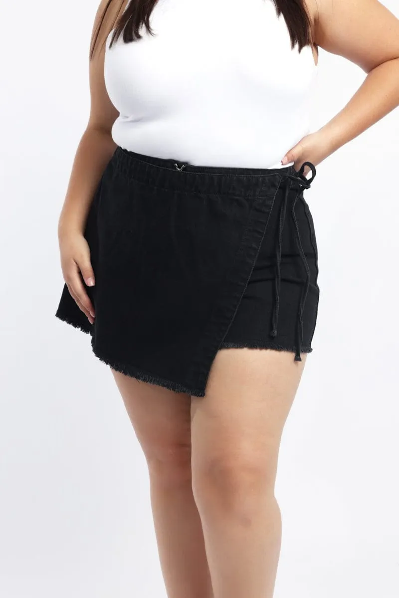 Black Skorts High Rise Patchwork Design garden party