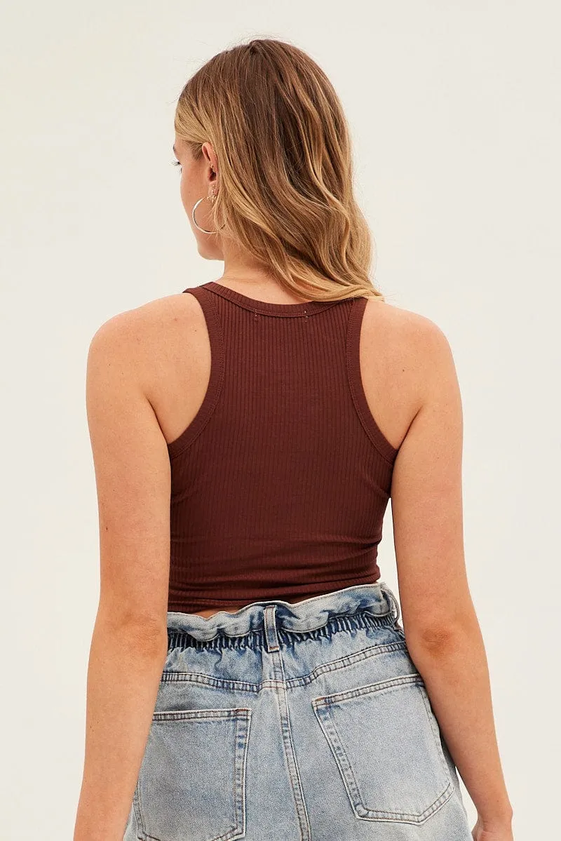 Brown Hawaii Crew Neck Sleeveless Graphic Tank Art Glow