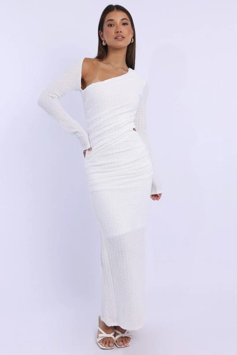 Professional Fit Elegant Layer White Bodycon Dress Textured Midi