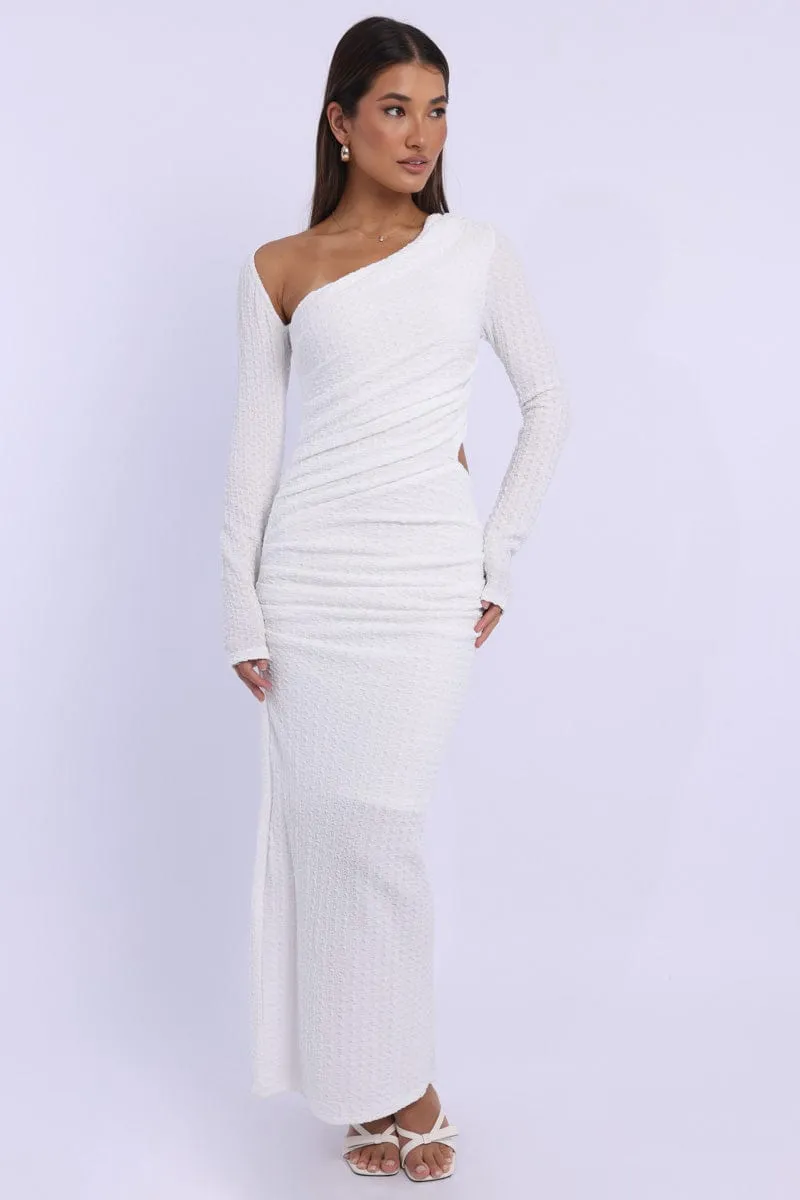 White Bodycon Dress Textured Midi Lightweight Feel
