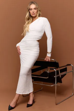 Handmade Glow White Bodycon Dress Textured Midi