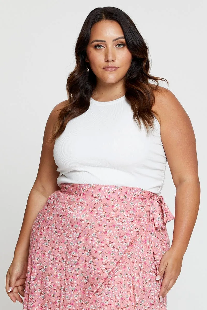 White Tank Top Crew Neck Sleeveless Ruched Side Stage Soul