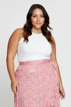 White Tank Top Crew Neck Sleeveless Ruched Side Lounge Wear