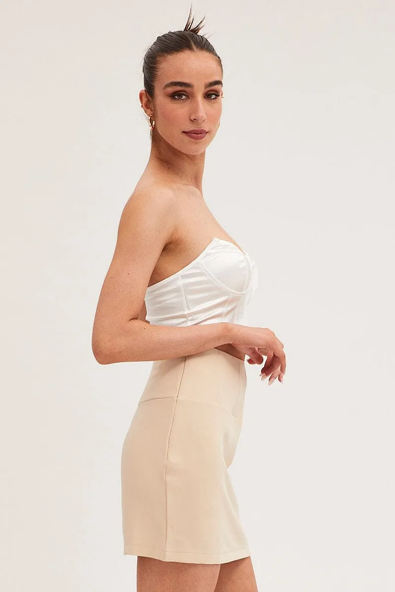 Beige Corset Mini Skirt Seamless construction
