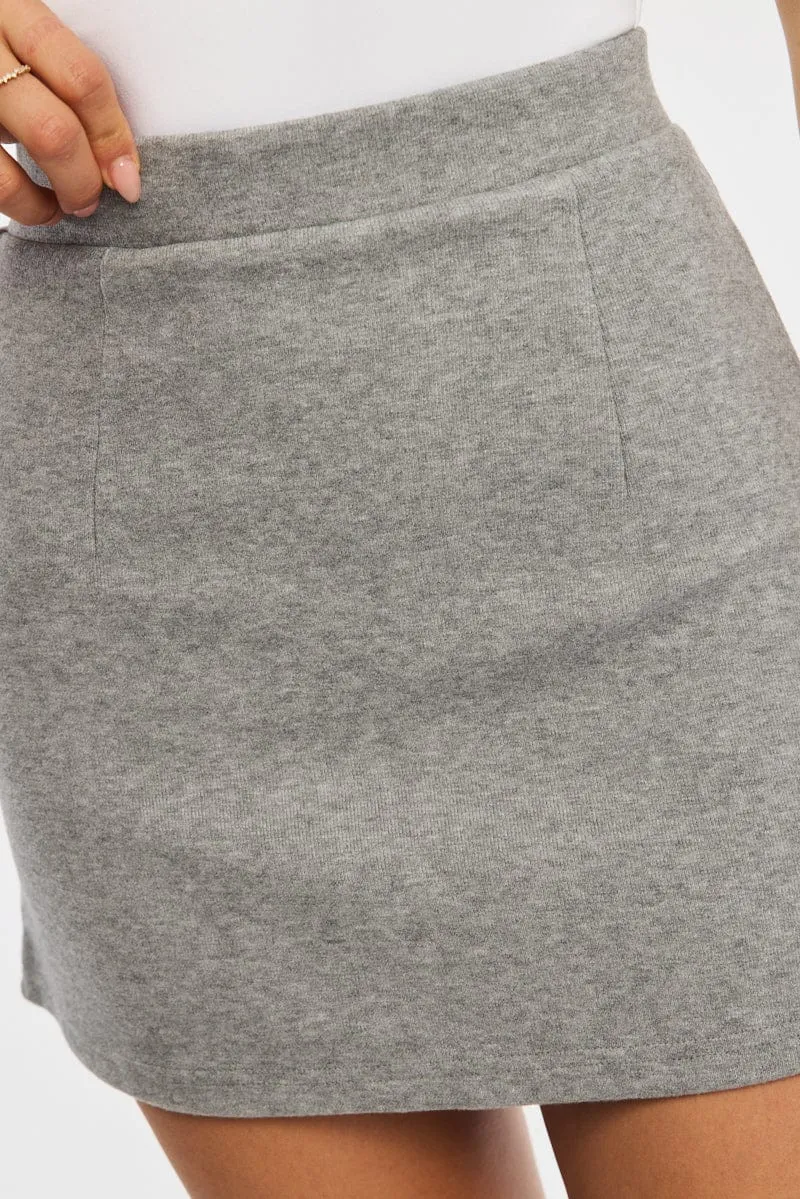 Grey Mini Skirt High Waisted Jersey Knit Soft Aesthetic