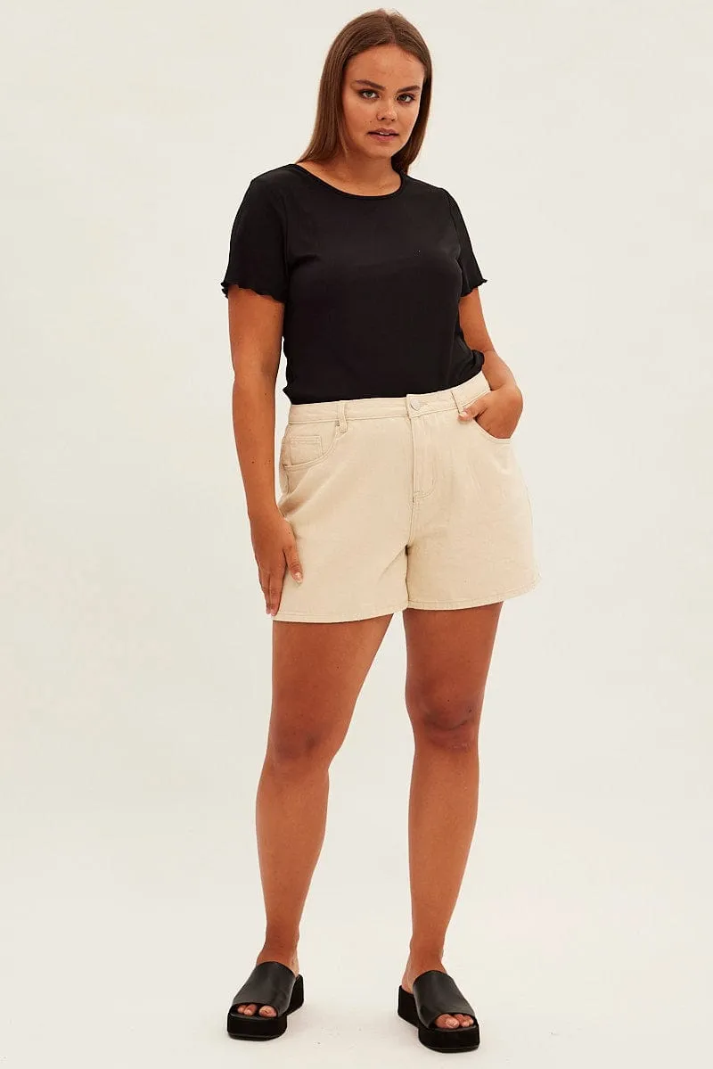 Easy Wash Beige Relaxed Denim Shorts High Rise