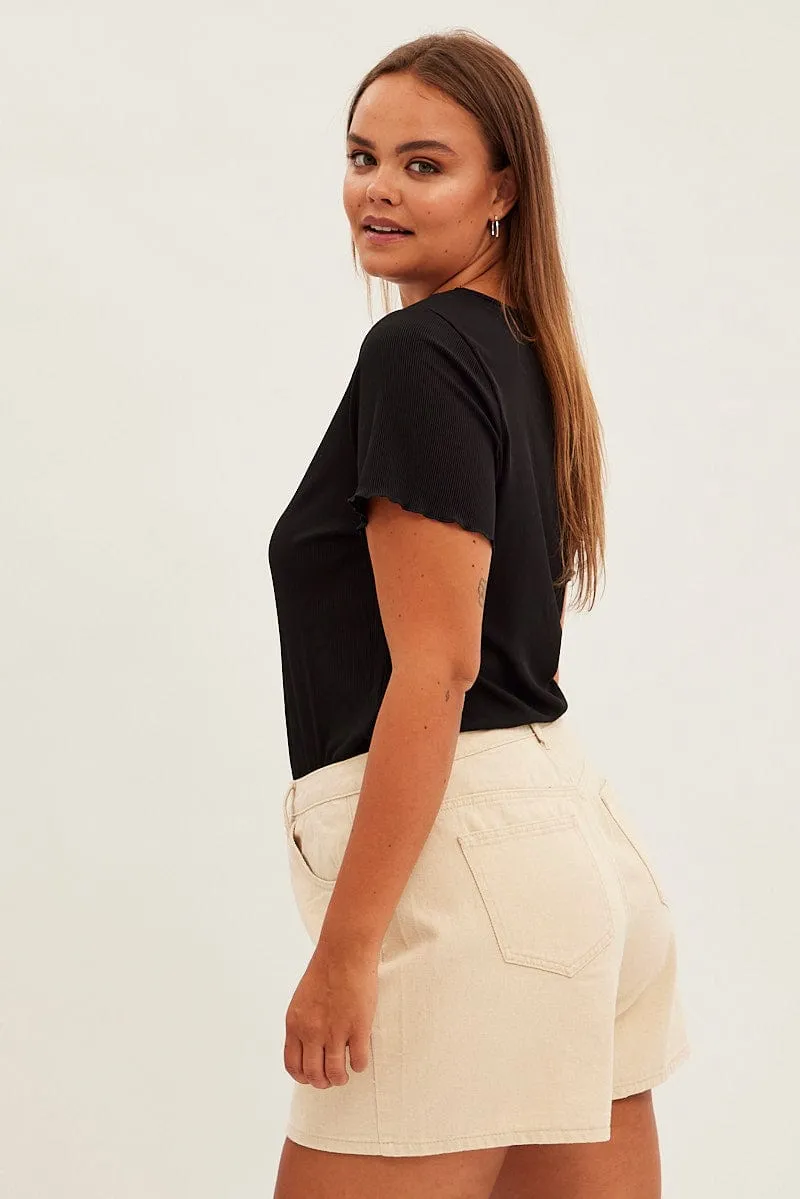 UVProtectionFinish Beige Relaxed Denim Shorts High Rise