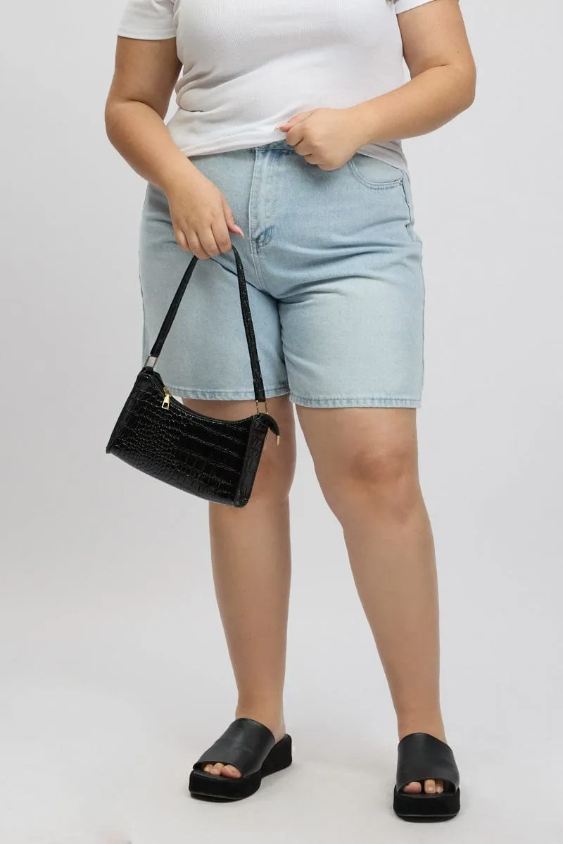 Denim Jort Shorts High Rise Cozy Sweatshirt AntiStaticMaterial