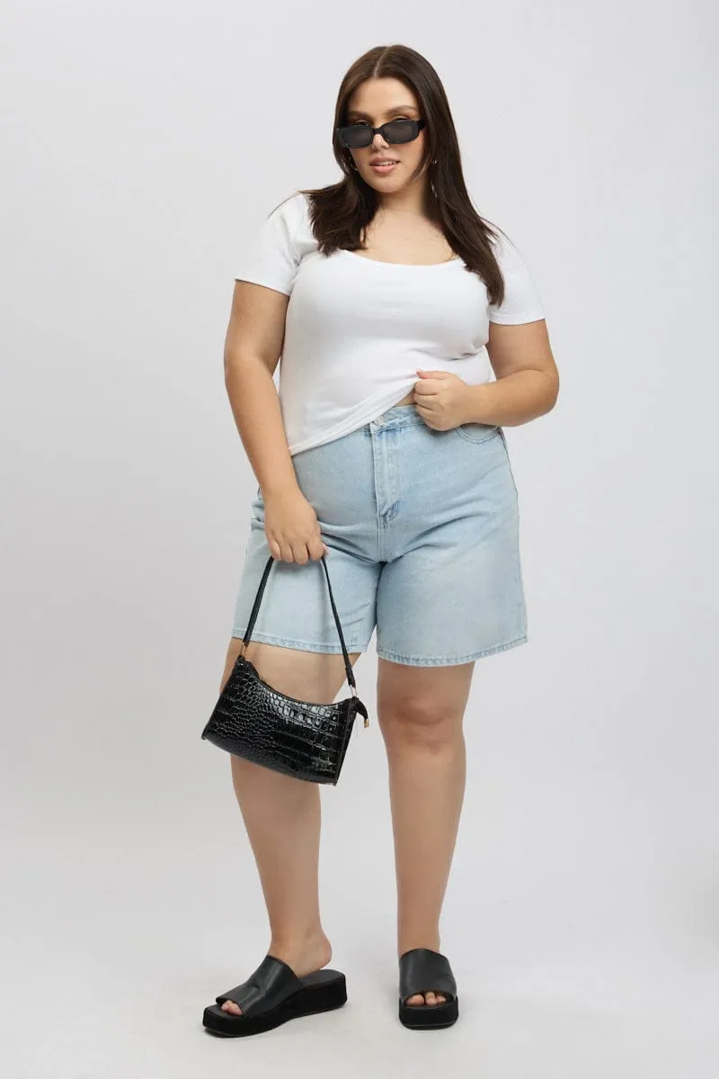 Flexible Waistline Denim Jort Shorts High Rise