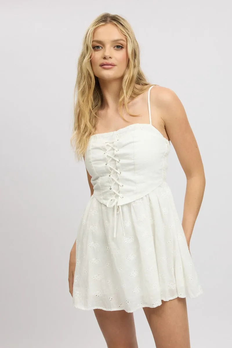 Shake Ready White Corset Mini Dress Eyelet Fabric
