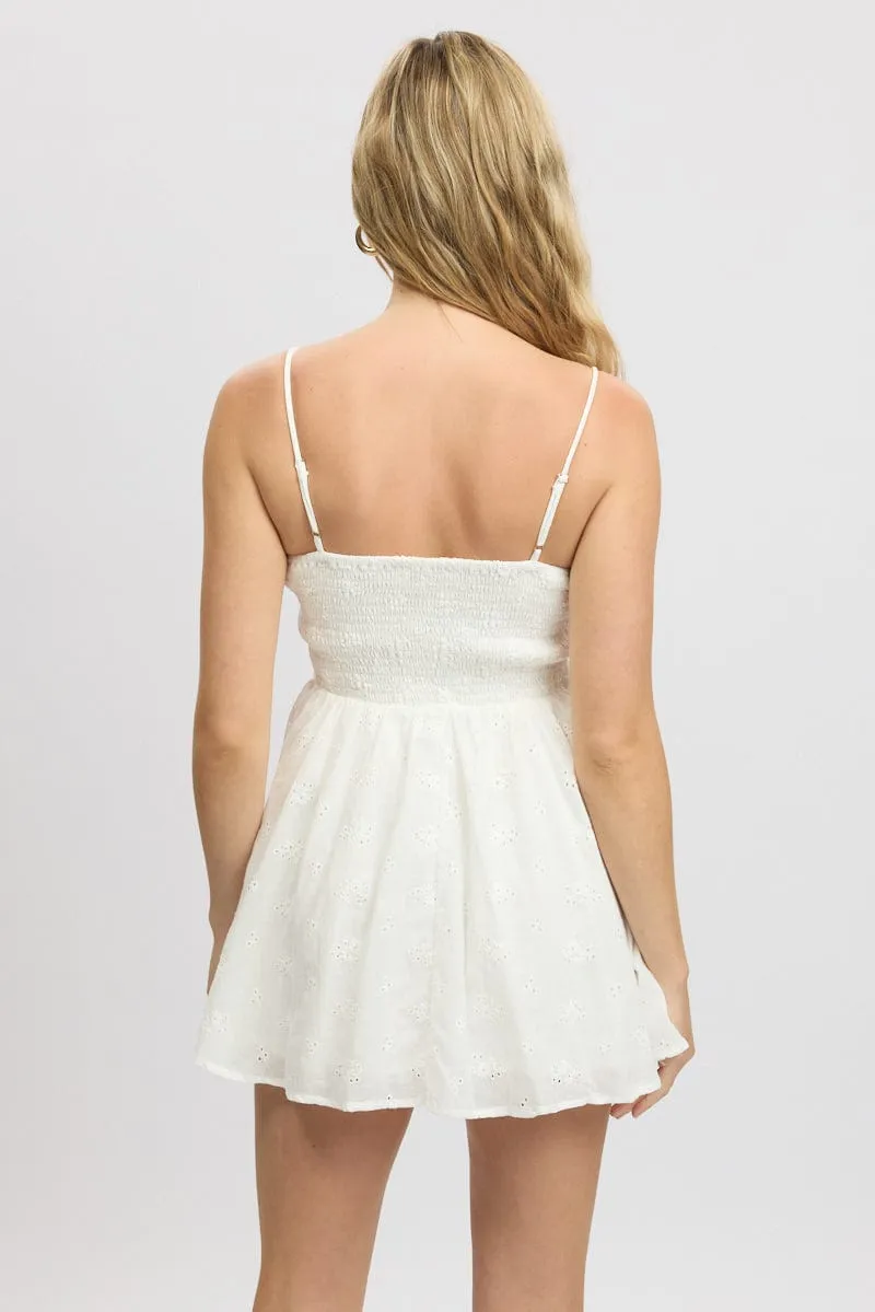Bright-colored mini White Corset Mini Dress Eyelet Fabric