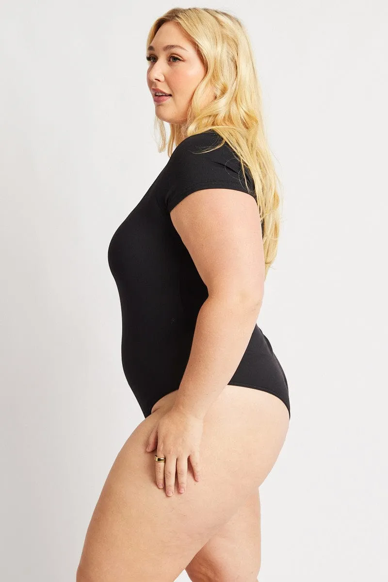 EasyCareMaterial Black Bodysuit Short Sleeve Supersoft